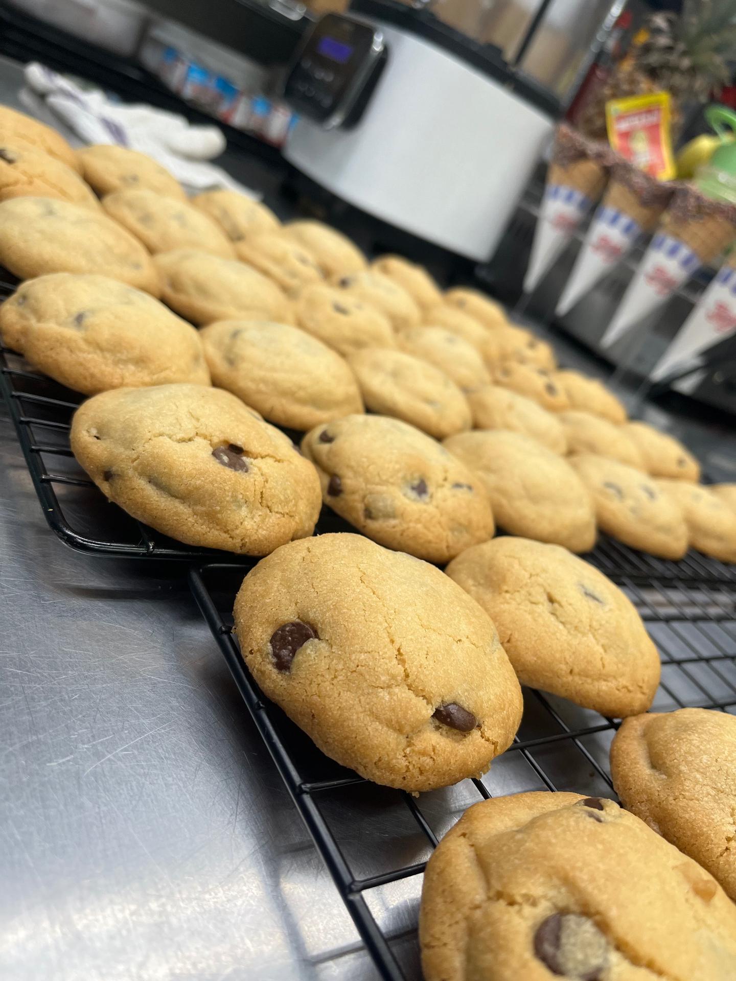Fresh-baked chocolate chip cookies